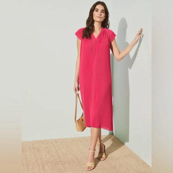 New NWT J.McLaughlin Aisha Dress in pink size XS pleated midi dress Carmine Rose - Picture 2 of 9